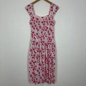 Honors Intimates Vtg 90s Pink Floral Cotton Dress Button M Summer Cottage Maxi